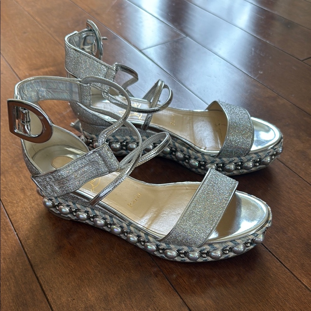 Christian Louboutin Silver Studded Platform Sandals